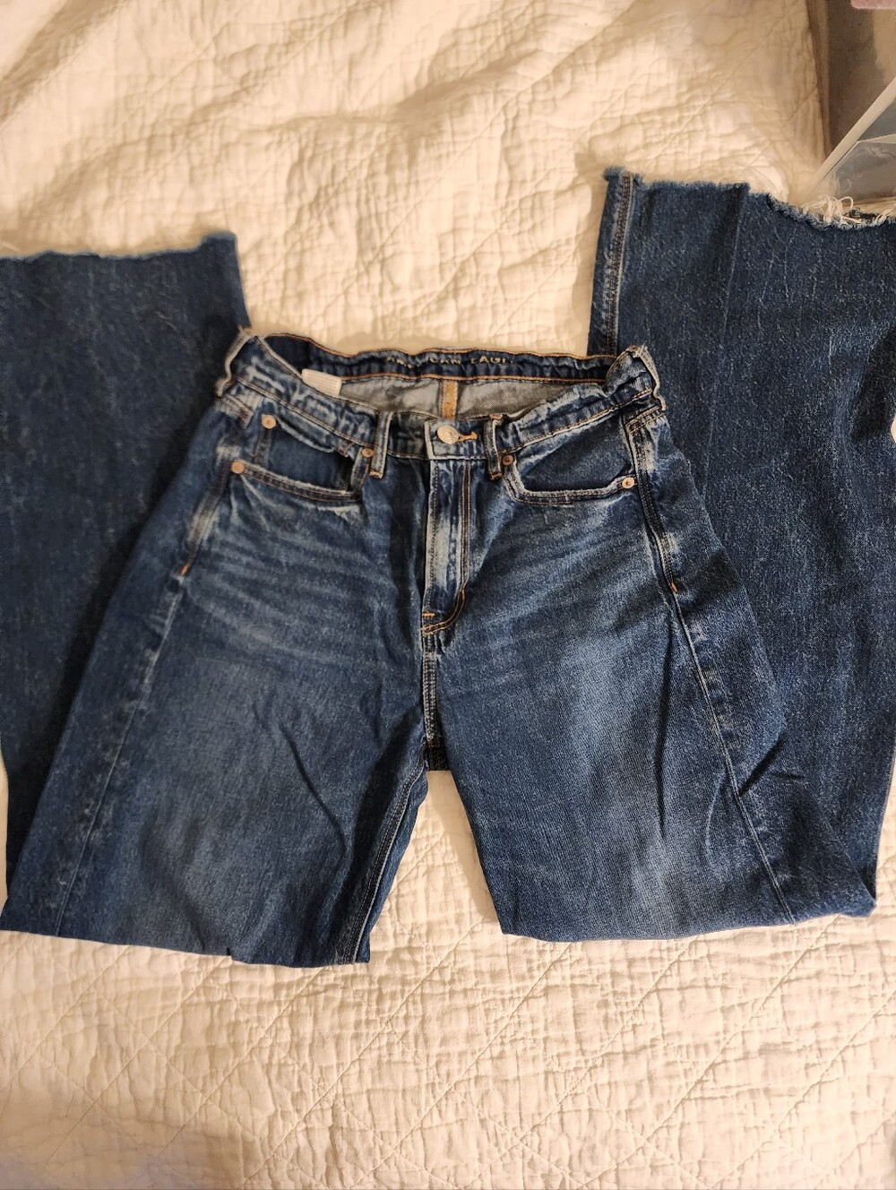 American Eagle Outfitters Indigo Wide Leg Jeans with Frayed Hem